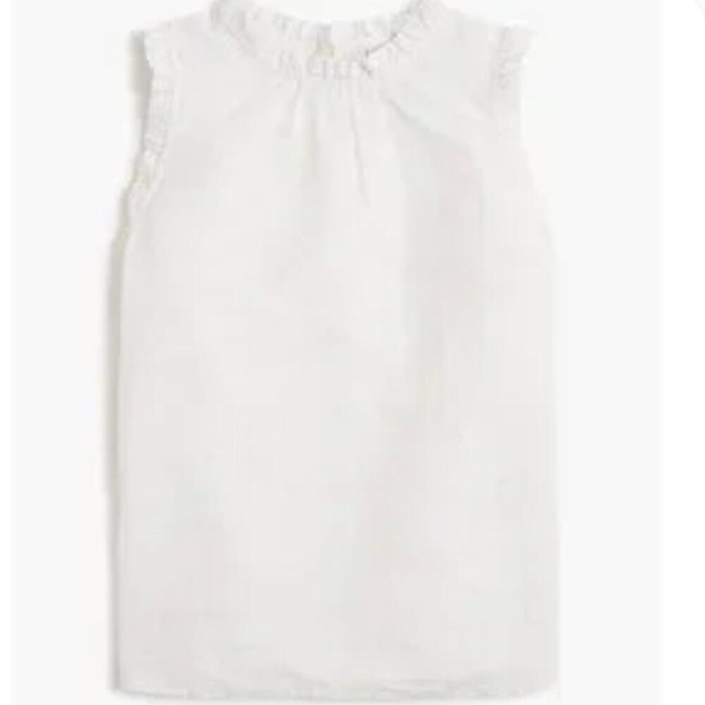 j. crew factory ca112 white Linen-blend ruffleneck top size small nwt